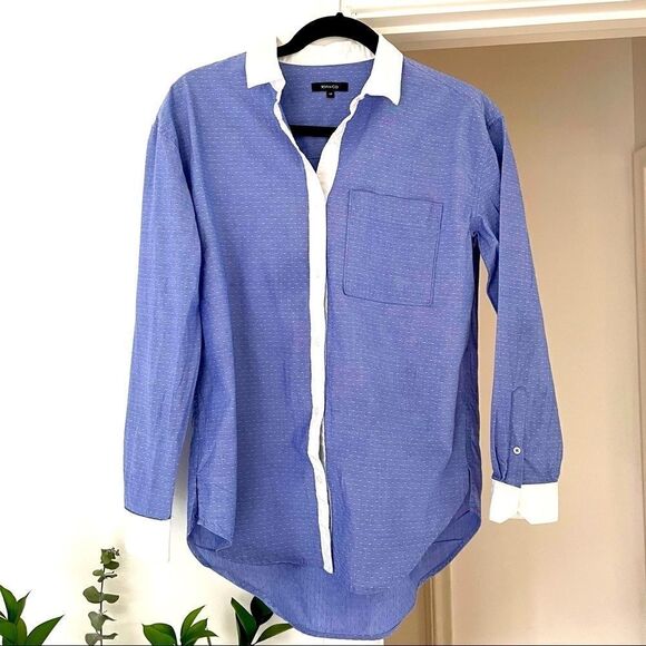 RW&Co Cotton Blue Oxford Shirt Button Up Office Shirt sz Small - Picture 1 of 5